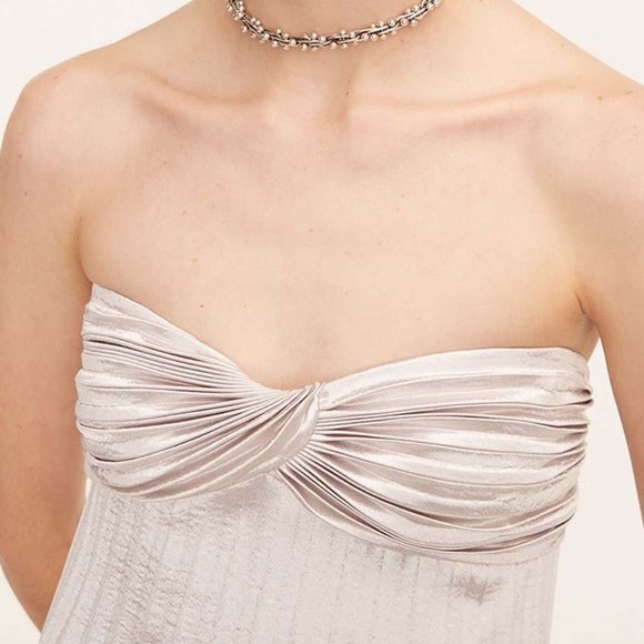 NWT Rebecca Taylor | Silver Lamé Pleated Strapless Dress - sz 10 - Picture 2 of 10